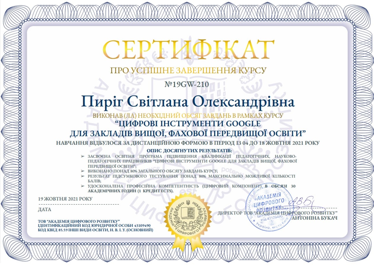 Сертифікат No 19GW-210